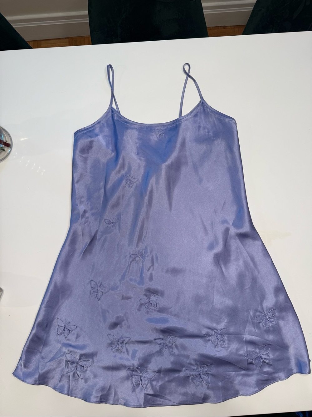 Vintage Lavender Slip Dress with Butterfly Embroidery- Women's Intimates